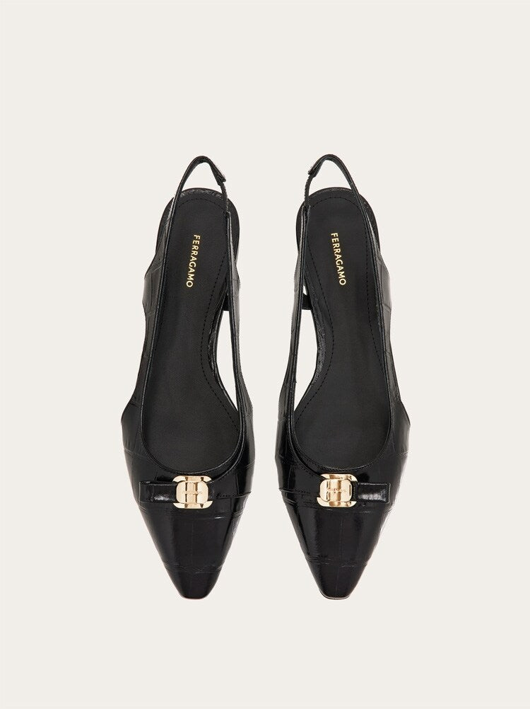 FERRAGAMO WOMEN'S BLACK LEATHER SLINGBACK SHOE