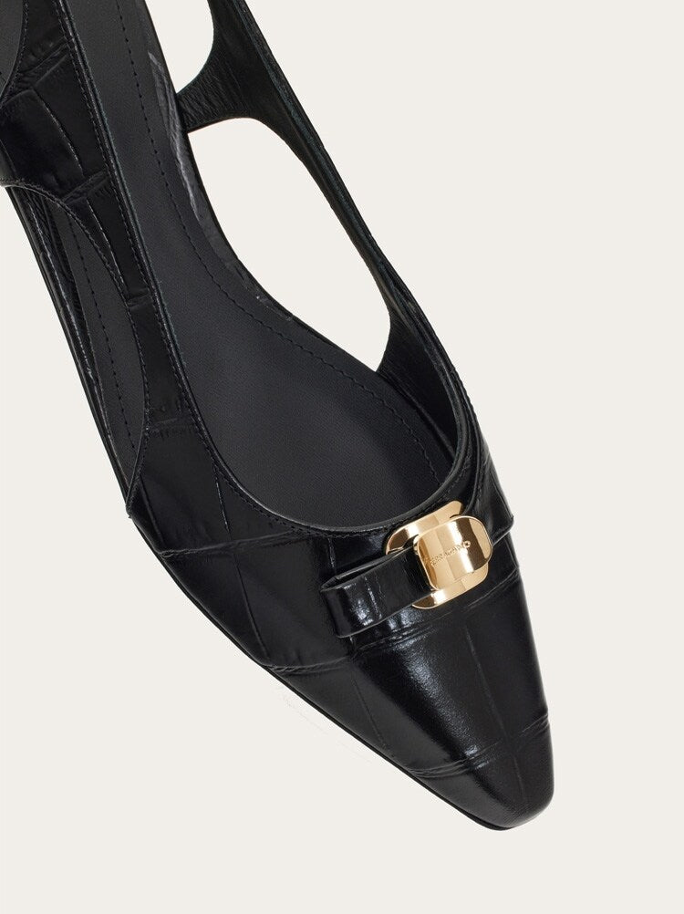FERRAGAMO WOMEN'S BLACK LEATHER SLINGBACK SHOE