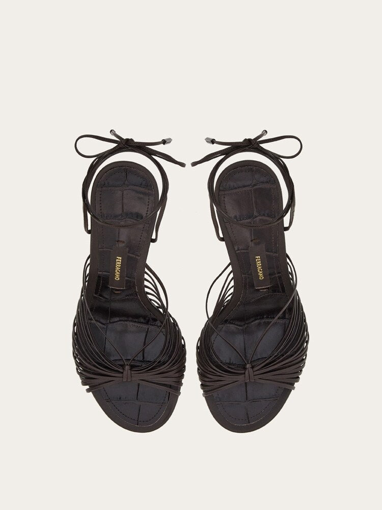 FERRAGAMO WOMEN'S BLACK LAMBSKIN STRAPPY SHOE