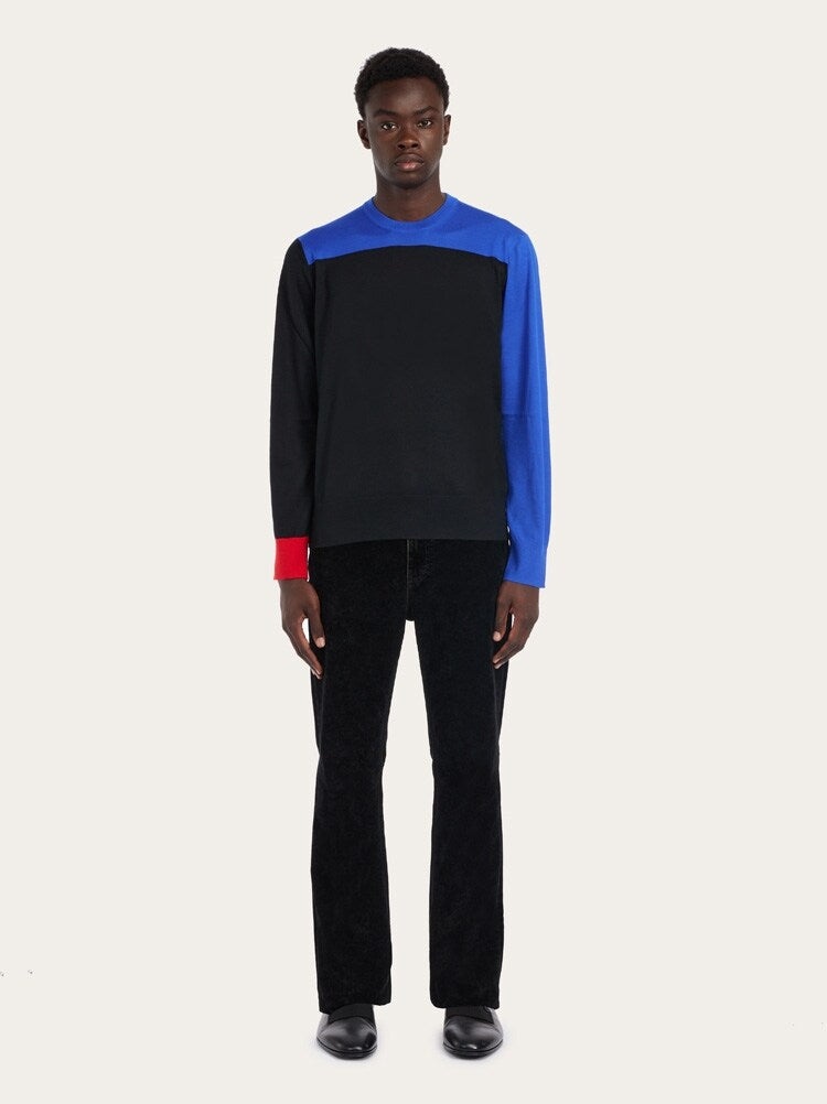 FERRAGAMO MEN'S BLACK BLUE WOOL SWEATER