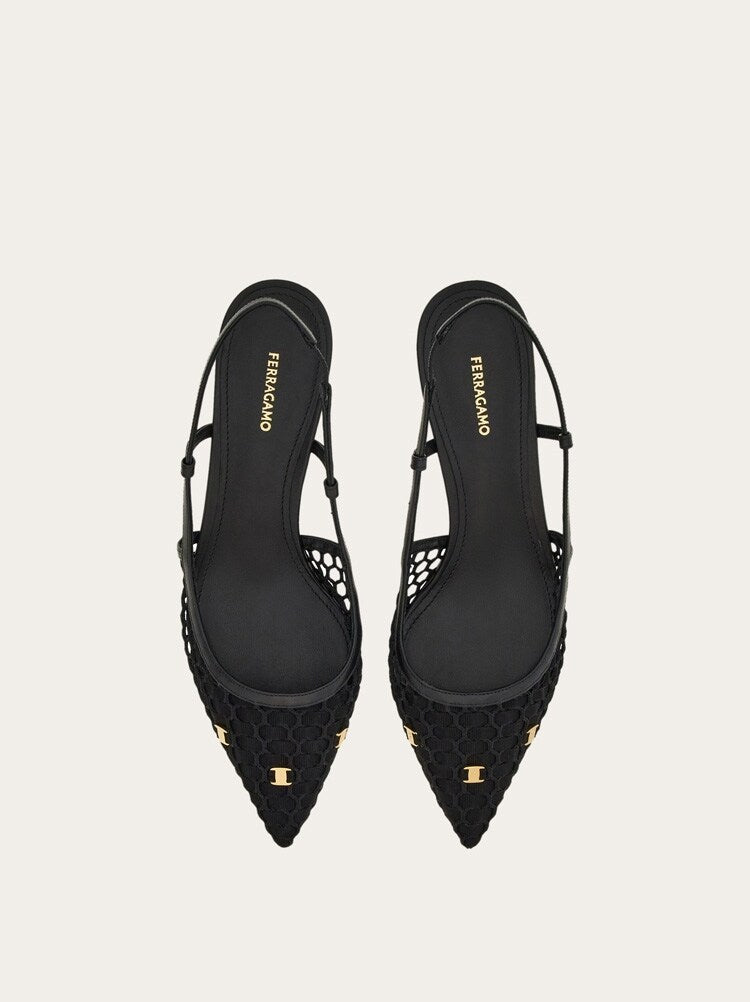 FERRAGAMO WOMEN'S BLACK FABRIC SLINGBACK SHOES
