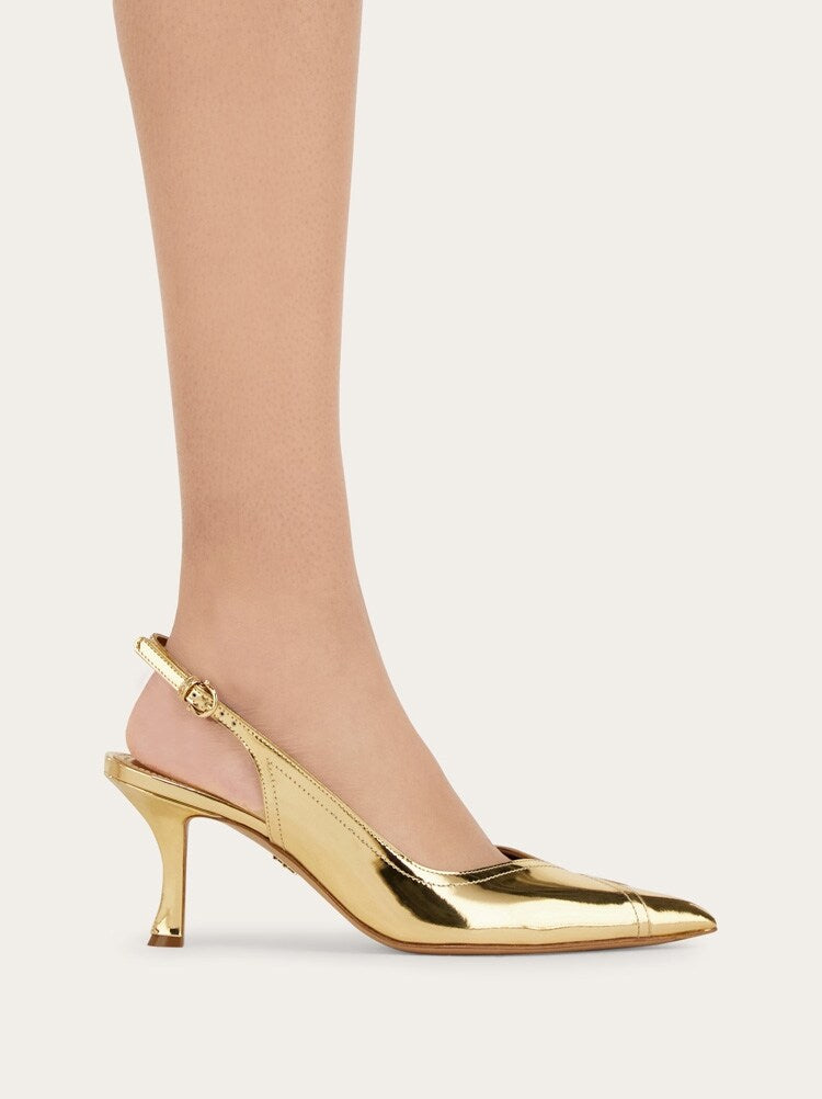 FERRAGAMO WOMEN'S GOLD LEATHER SLINGBACK SHOES