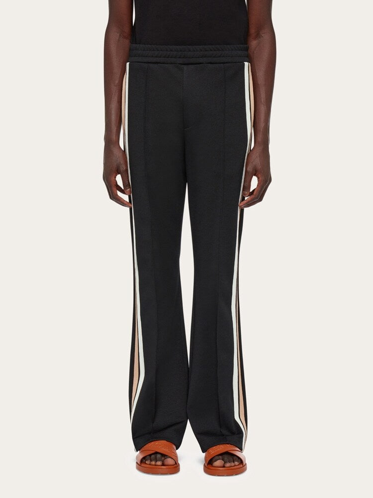 FERRAGAMO MEN'S BLACK SIDE STRIPE TROUSERS