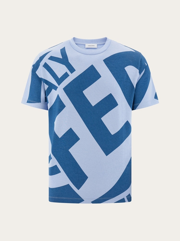 FERRAGAMO MEN'S BLUE COTTON GRAPHIC SWEATER