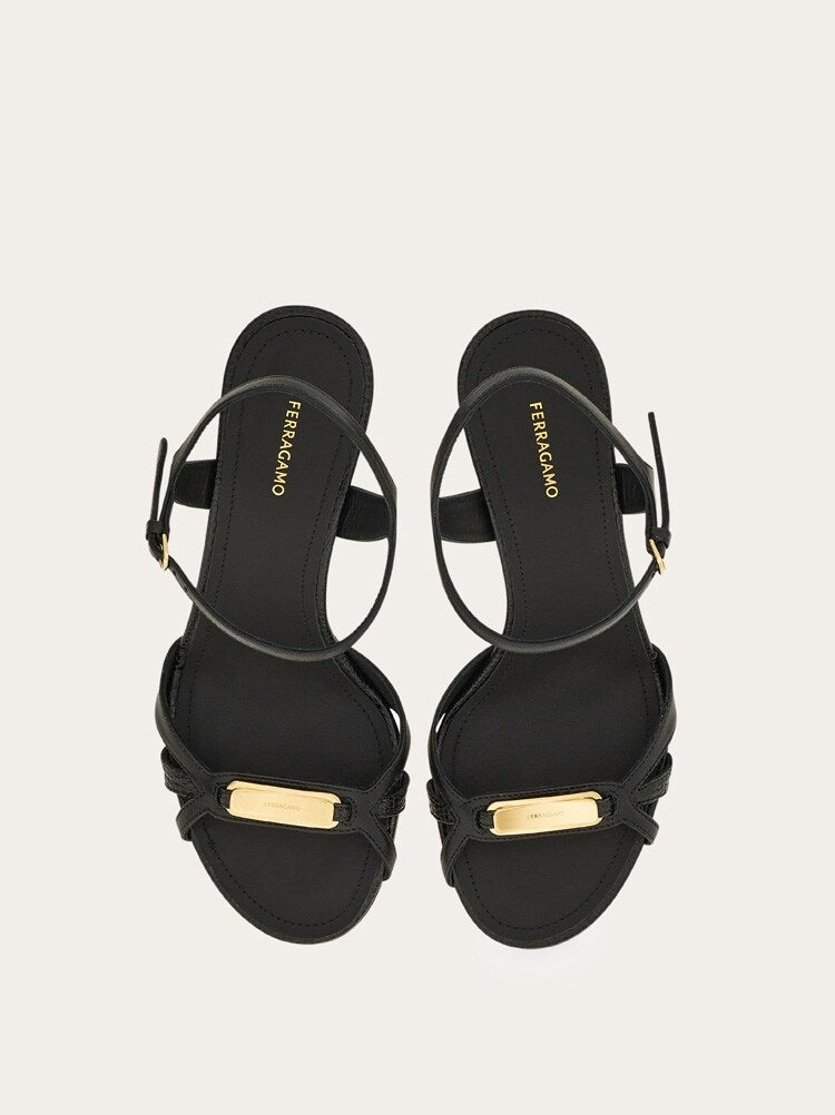 FERRAGAMO WOMEN'S BLACK LAMBSKIN STRAPPY SHOE