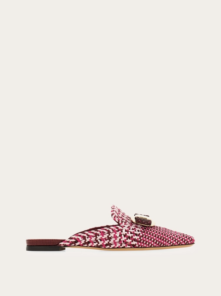 FERRAGAMO WOMEN'S PINK WOVEN LEATHER MULE SHOES
