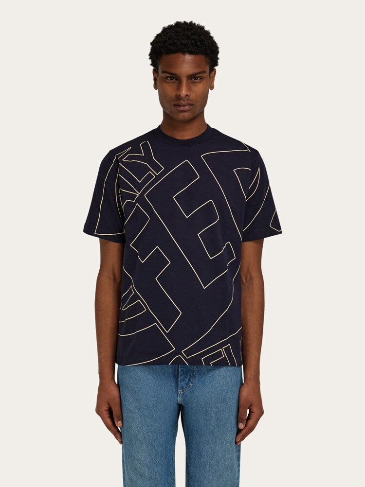 FERRAGAMO MEN'S NAVY COTTON SHORT SLEEVE SWEATER