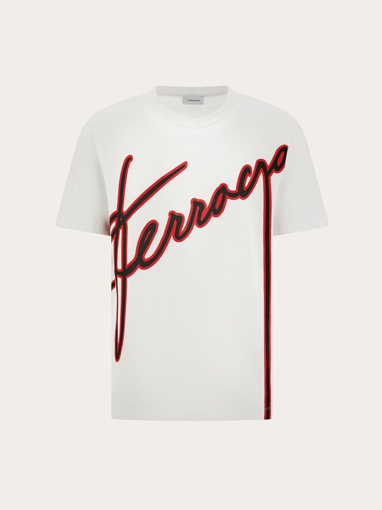 FERRAGAMO MEN'S WHITE COTTON LOGO SWEATER