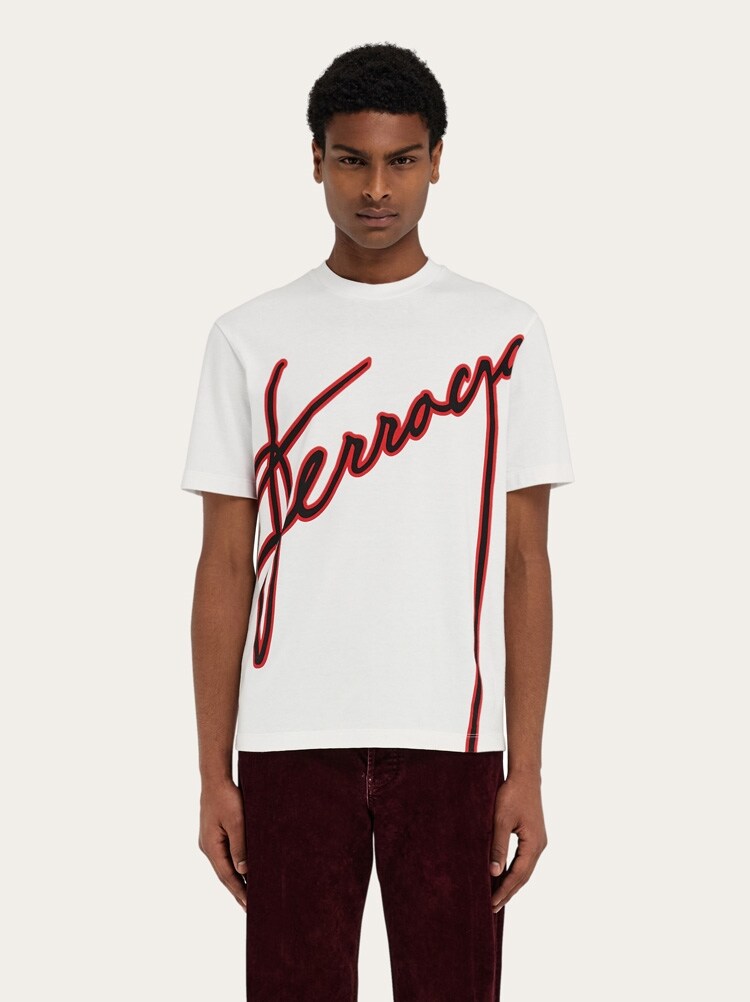 FERRAGAMO MEN'S WHITE COTTON LOGO SWEATER