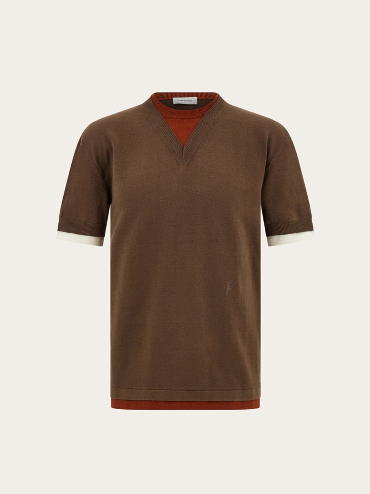 FERRAGAMO MEN'S BROWN SHORT SLEEVE SWEATER