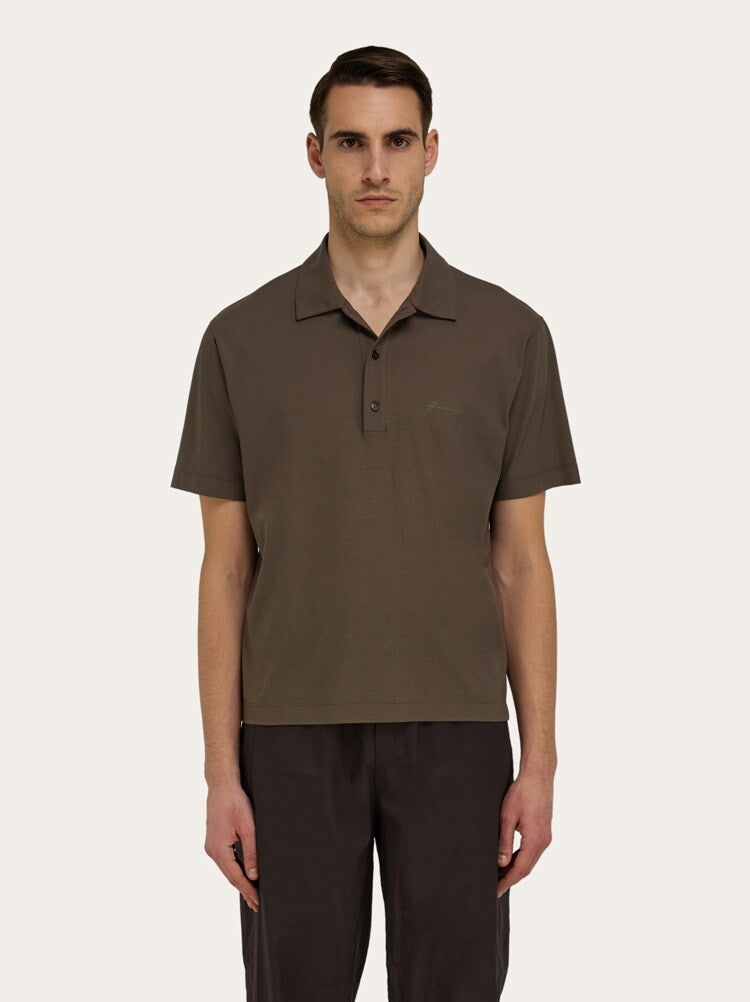 FERRAGAMO MEN'S BROWN COTTON POLO SWEATER