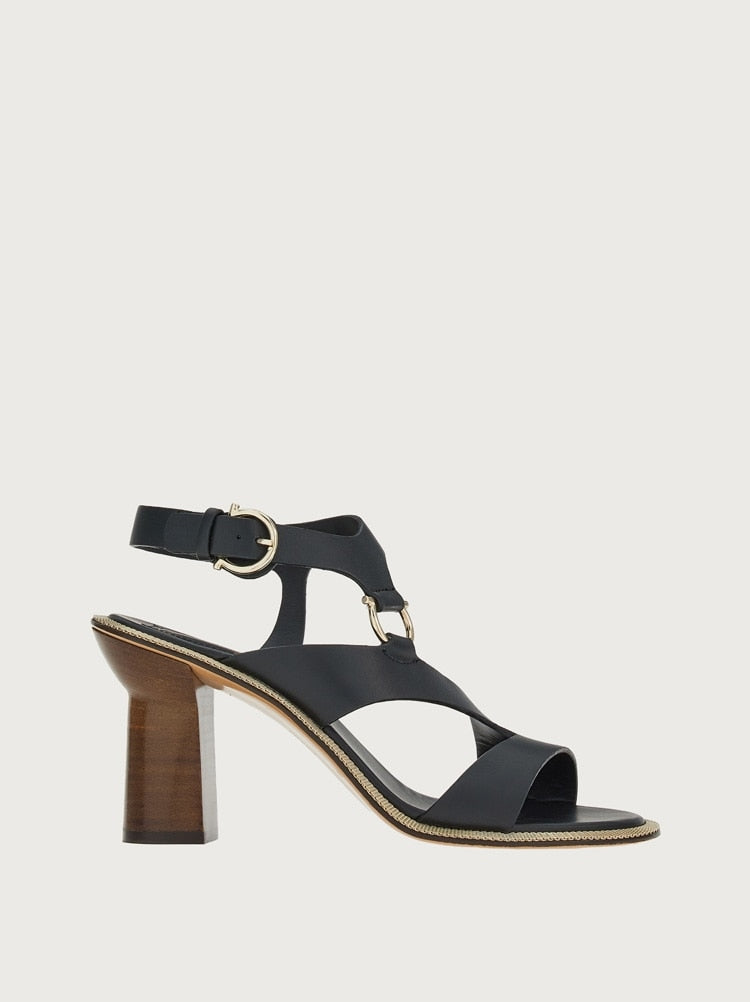 FERRAGAMO WOMEN'S BLACK LEATHER HEELED SANDALS
