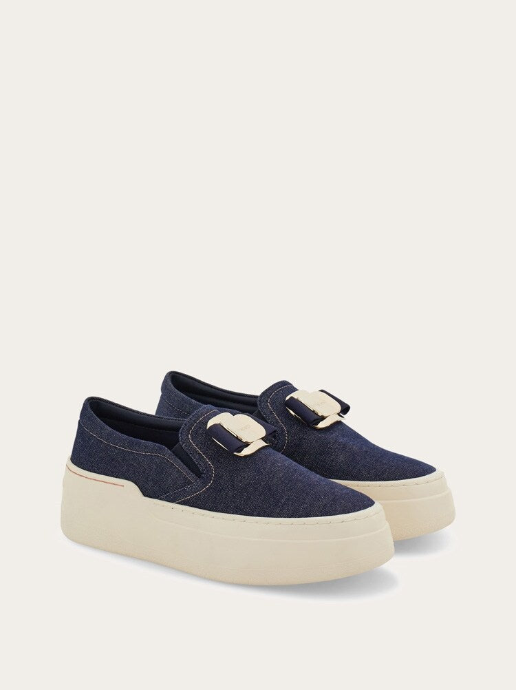 FERRAGAMO WOMEN'S DARK BLUE FABRIC SNEAKERS