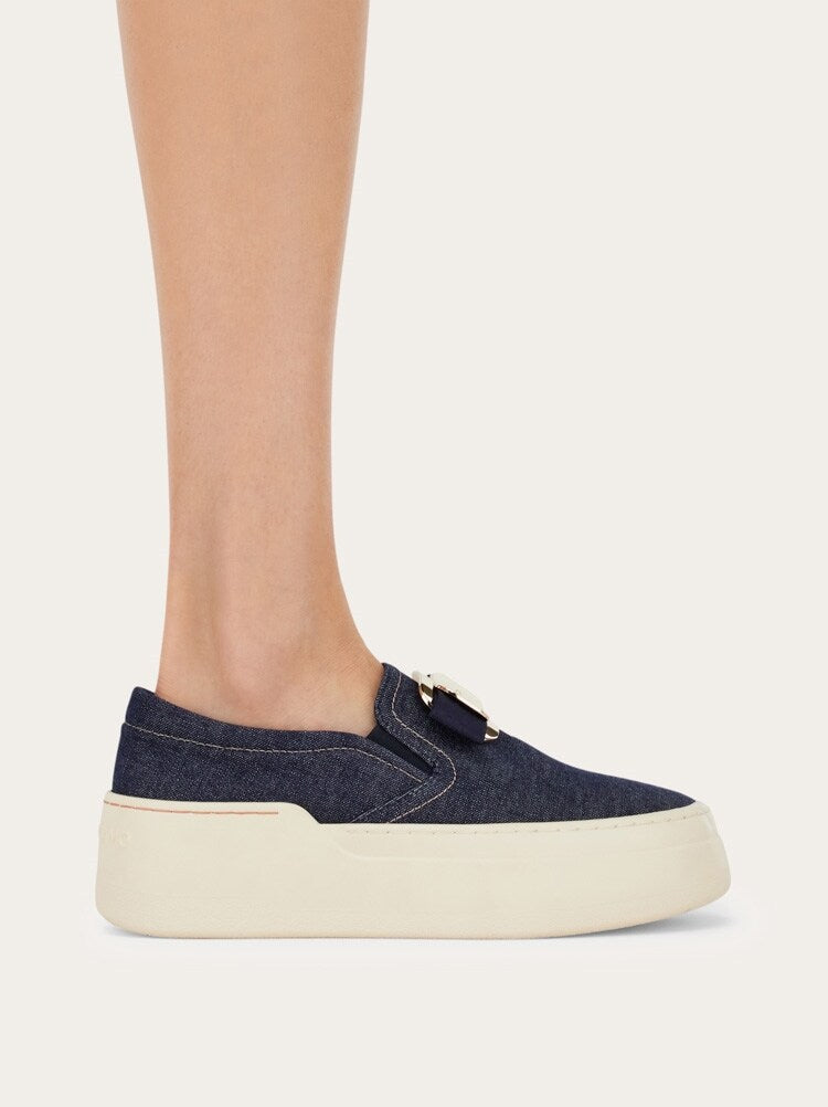 FERRAGAMO WOMEN'S DARK BLUE FABRIC SNEAKERS
