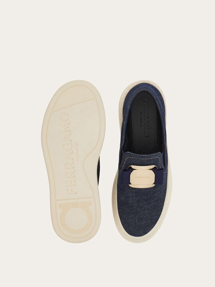 FERRAGAMO WOMEN'S DARK BLUE FABRIC SNEAKERS