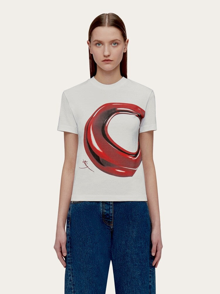 FERRAGAMO WOMEN'S WHITE COTTON GRAPHIC SWEATER