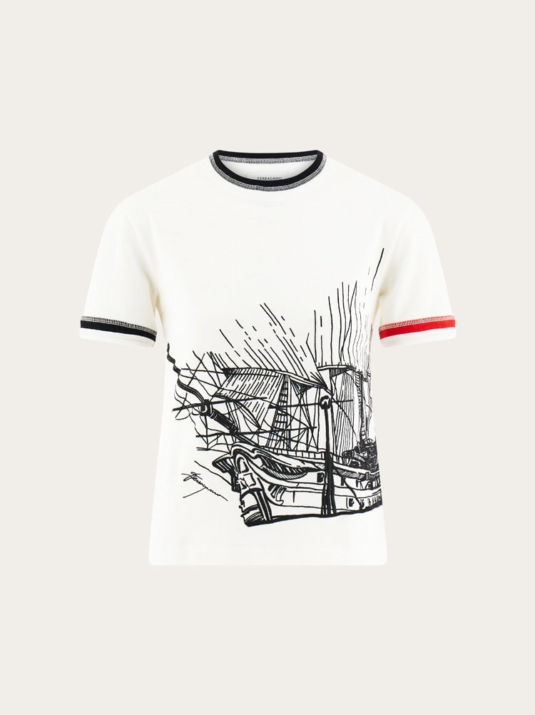 FERRAGAMO WOMEN'S WHITE COTTON GRAPHIC SWEATER
