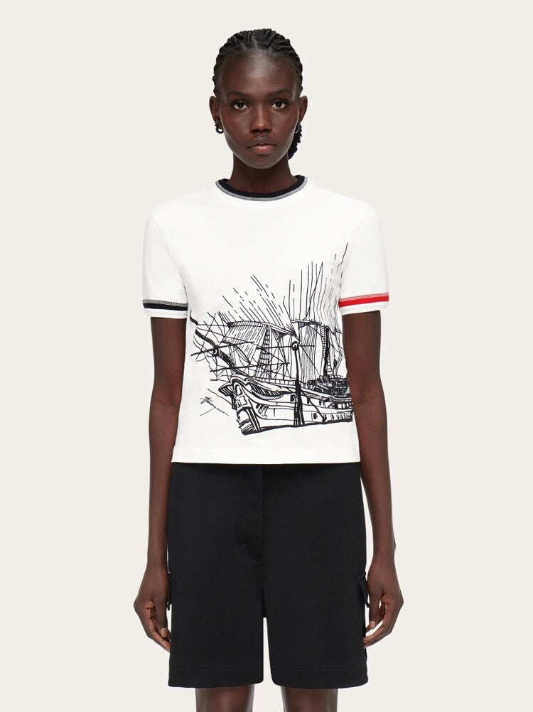 FERRAGAMO WOMEN'S WHITE COTTON GRAPHIC SWEATER
