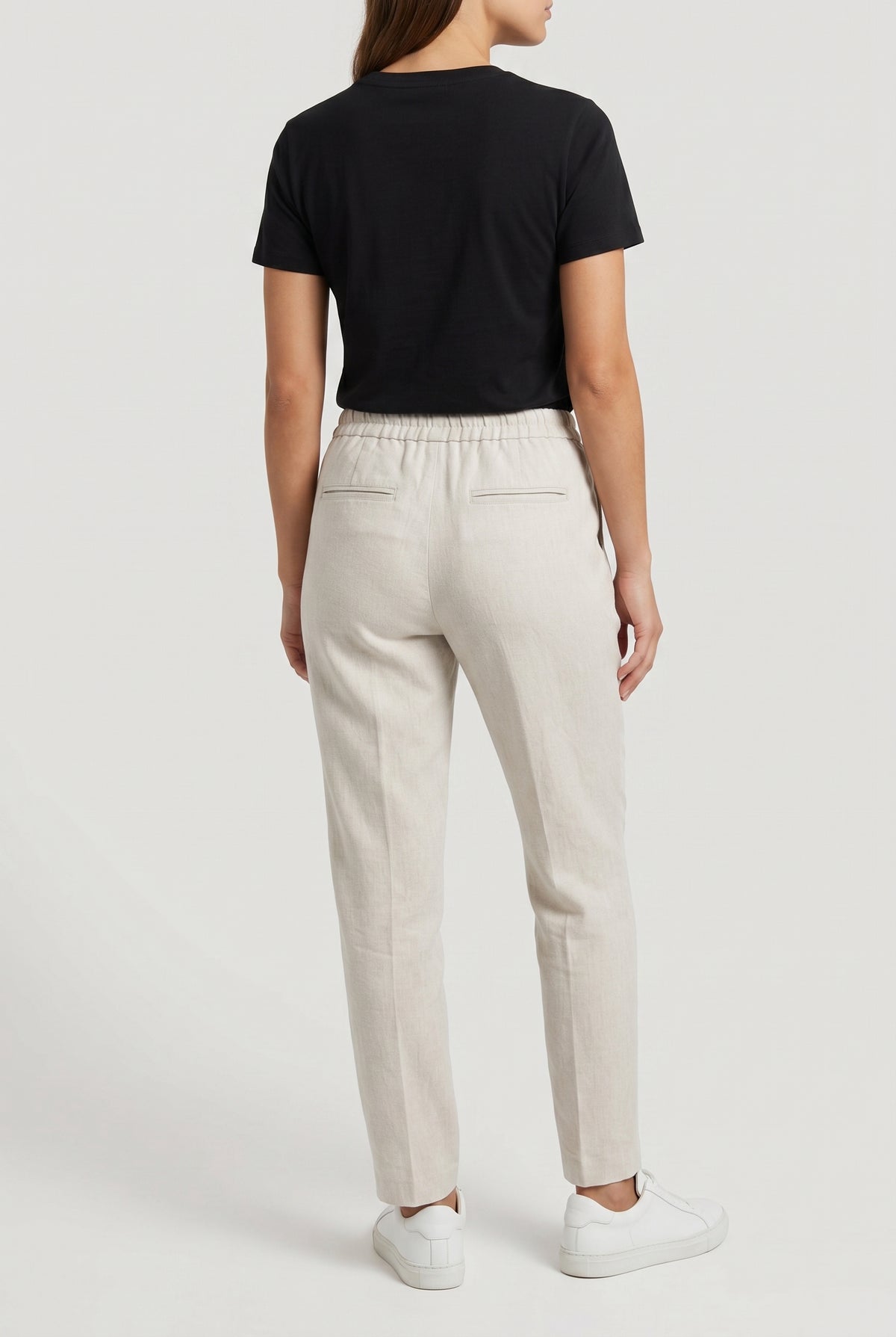BRUNELLO CUCINELLI WOMEN'S LIGHT BEIGE LINEN BLEND TROUSERS