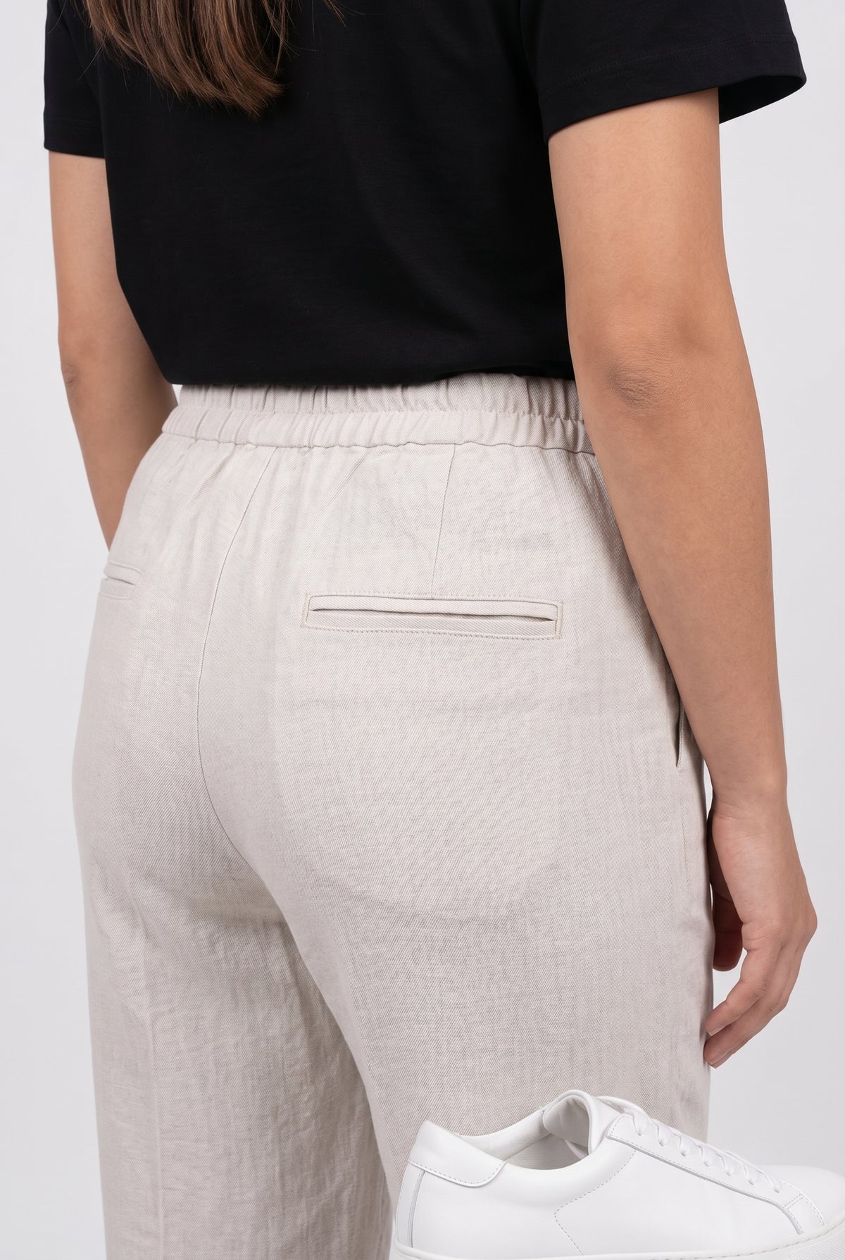 BRUNELLO CUCINELLI WOMEN'S LIGHT BEIGE LINEN BLEND TROUSERS