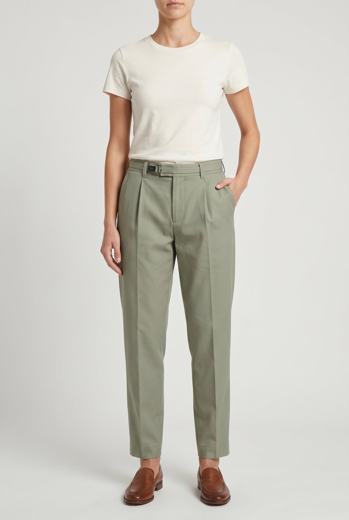 BRUNELLO CUCINELLI WOMEN'S LIGHT GREEN TAILORED TROUSERS