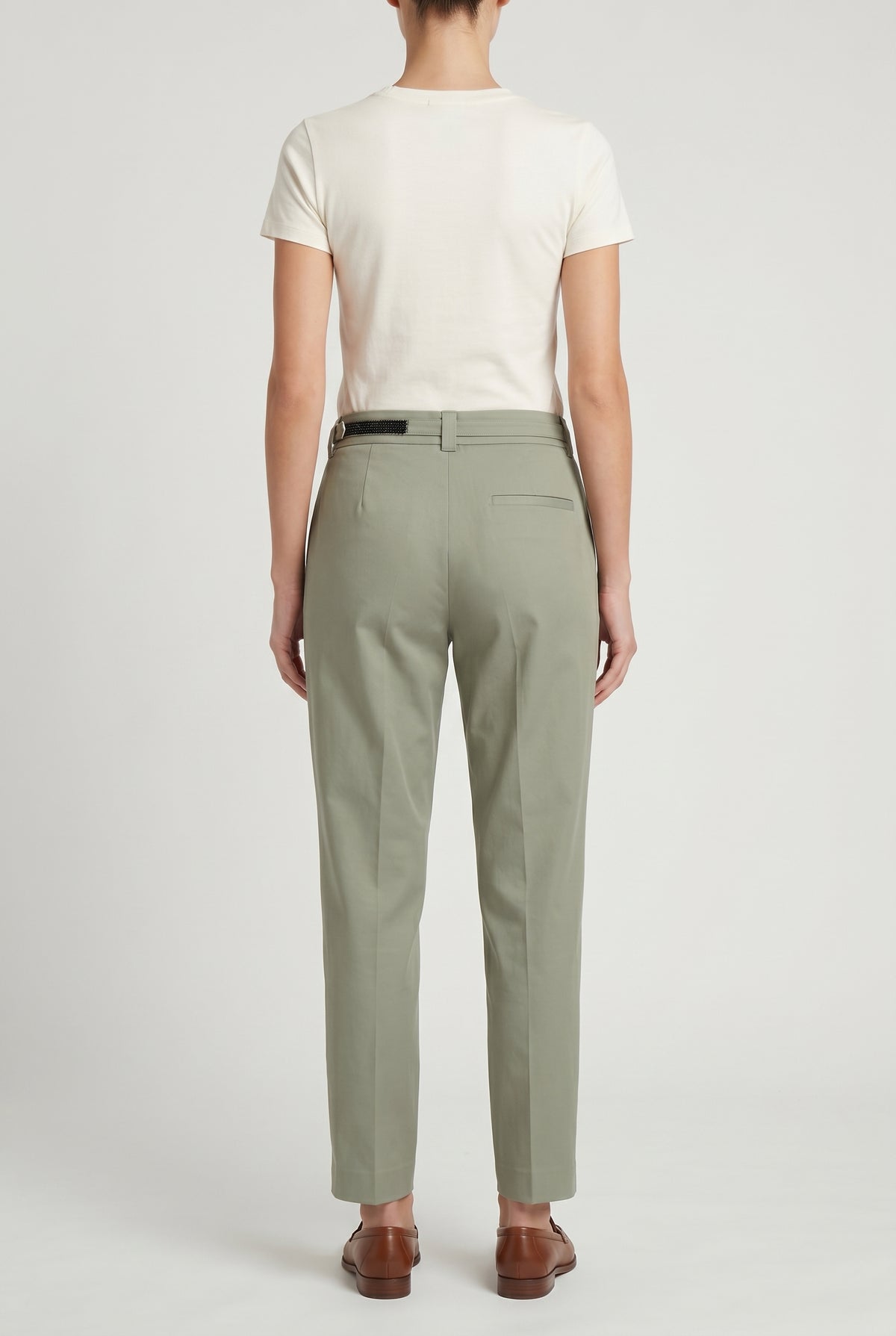 BRUNELLO CUCINELLI WOMEN'S LIGHT GREEN TAILORED TROUSERS