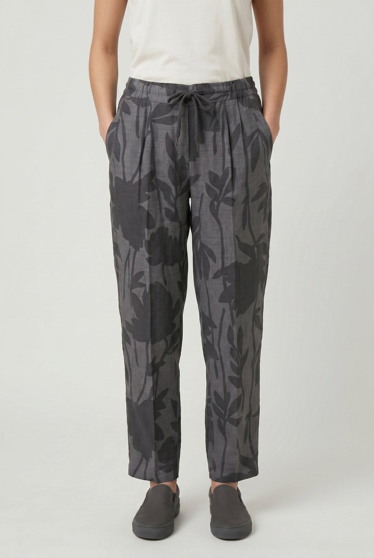 BRUNELLO CUCINELLI WOMEN'S GREY LINEN RELAXED TROUSERS