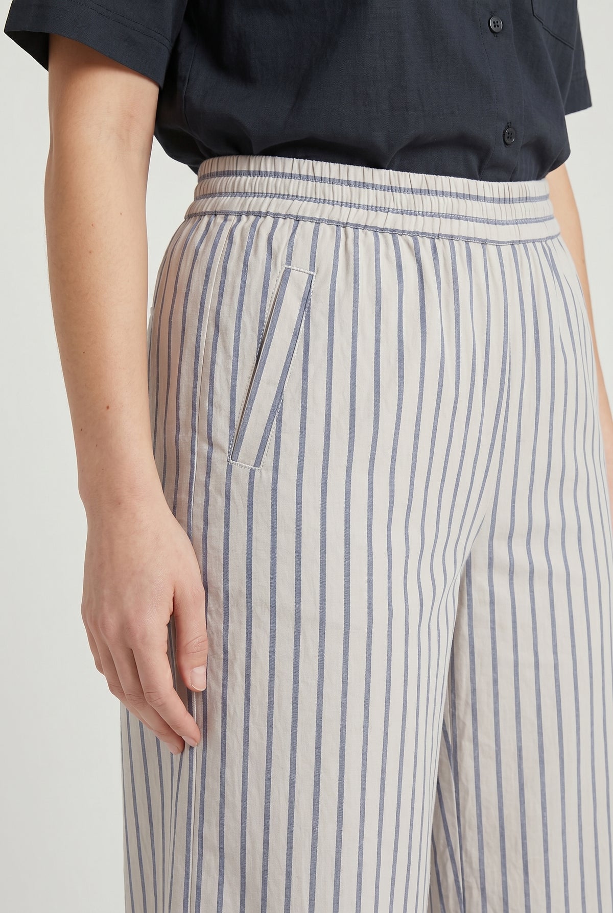 BRUNELLO CUCINELLI WOMEN'S OFF WHITE STRIPED WIDE TROUSERS