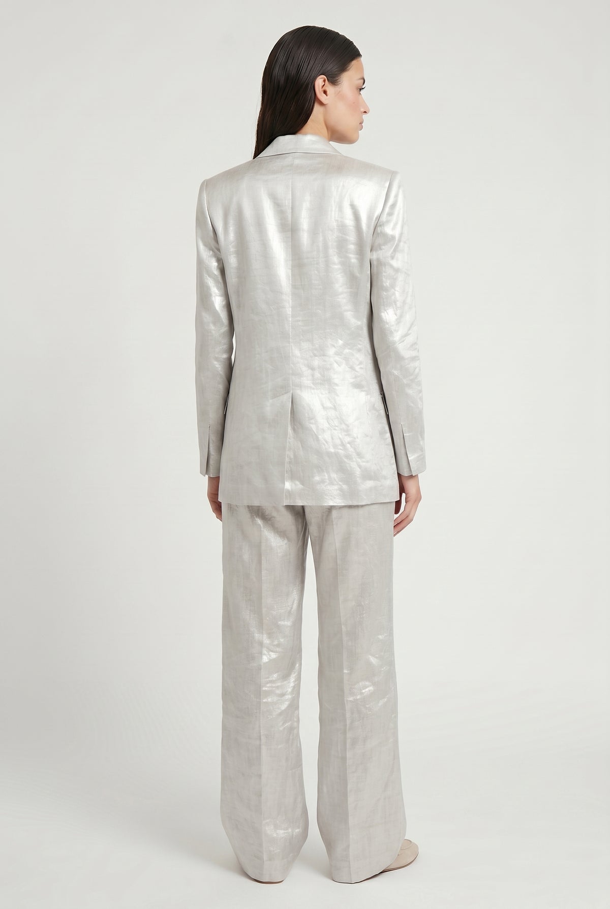 BRUNELLO CUCINELLI WOMEN'S LIGHT SILVER LINEN SUIT