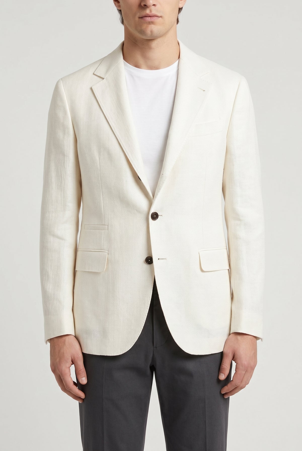 BRUNELLO CUCINELLI MEN'S OFF WHITE LINEN SILK BLAZER