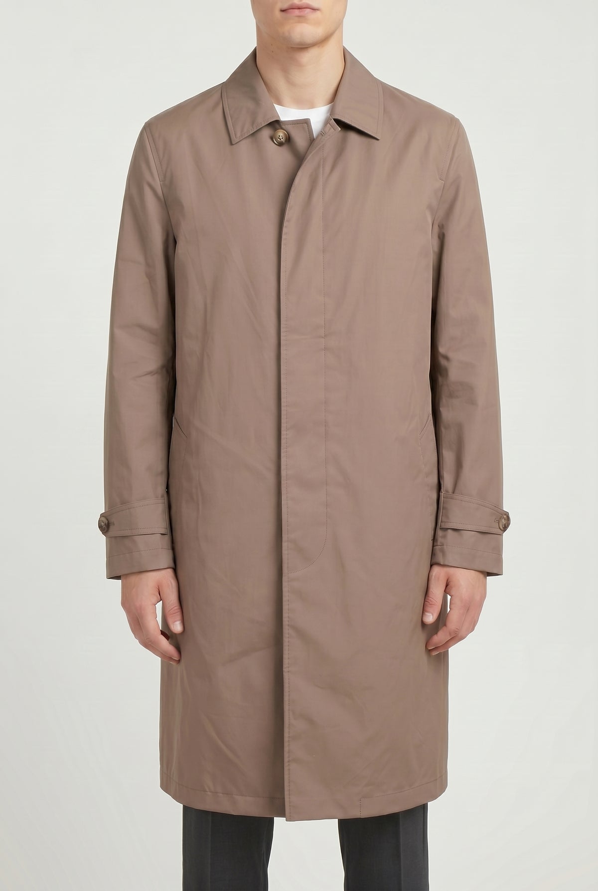 BRUNELLO CUCINELLI MEN'S TAUPE TAILORED TRENCH COAT