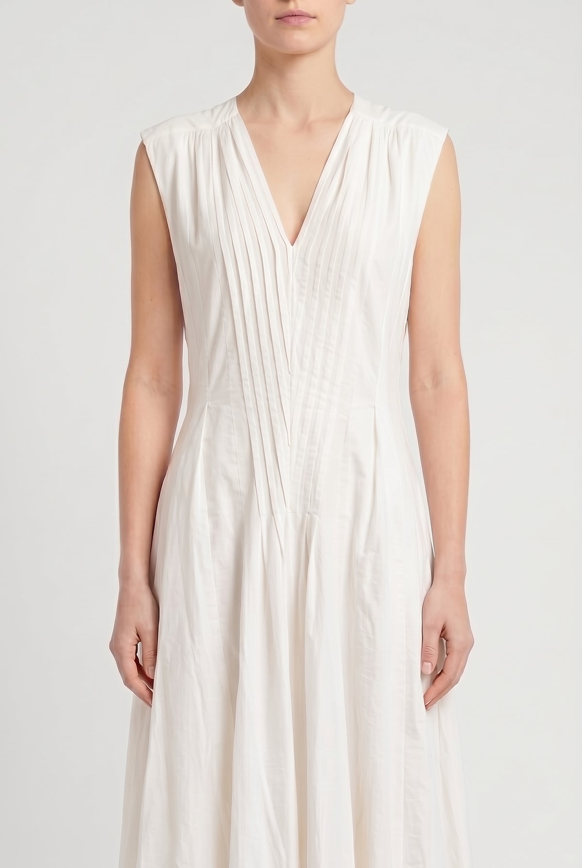 BRUNELLO CUCINELLI WOMEN'S BIANCO NATURALE BELTED DEEP V DRESS