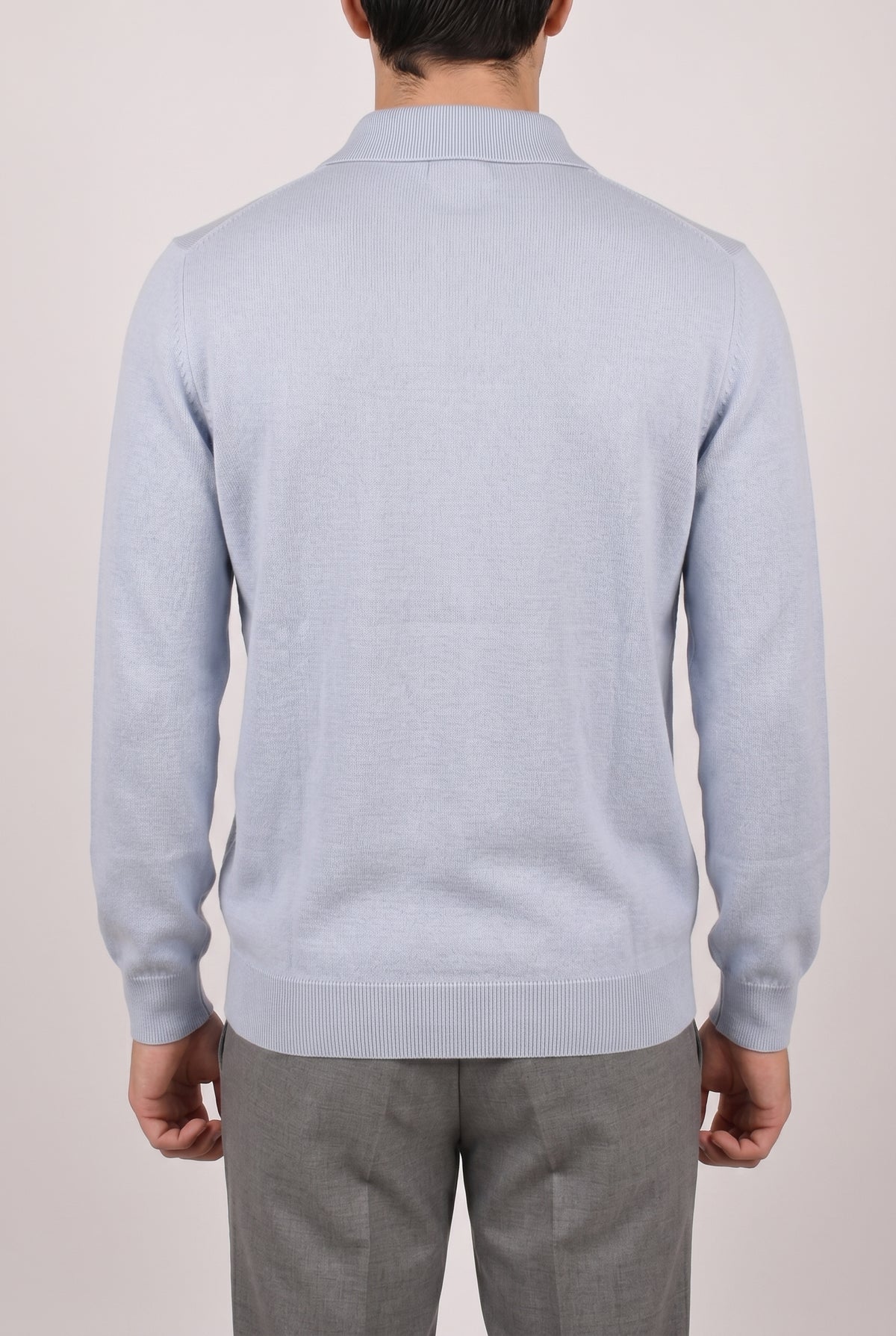 BRUNELLO CUCINELLI MEN'S LIGHT BLUE CASHMERE POLO SWEATER