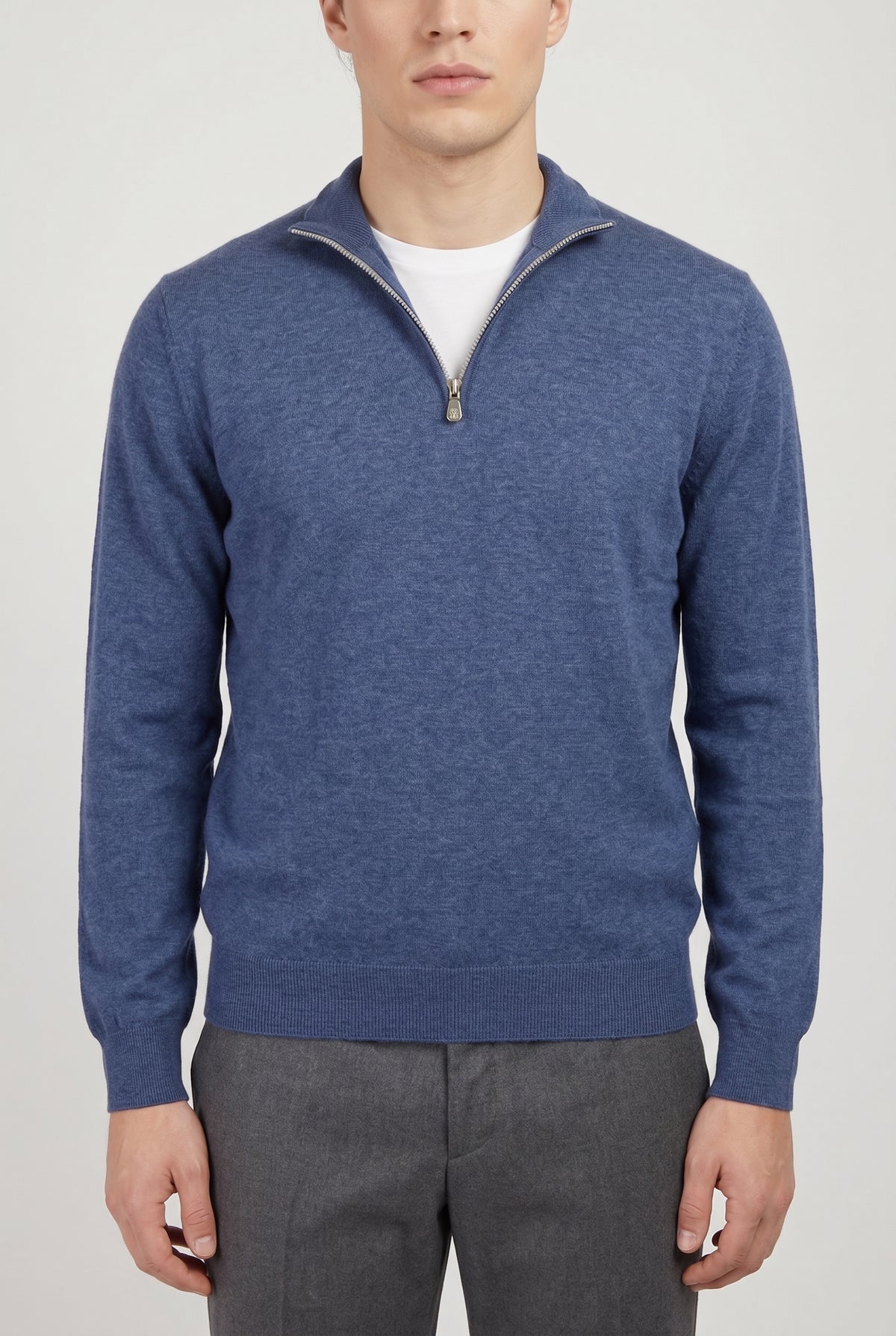 BRUNELLO CUCINELLI MEN'S BLUE WOOL ZIP SWEATER