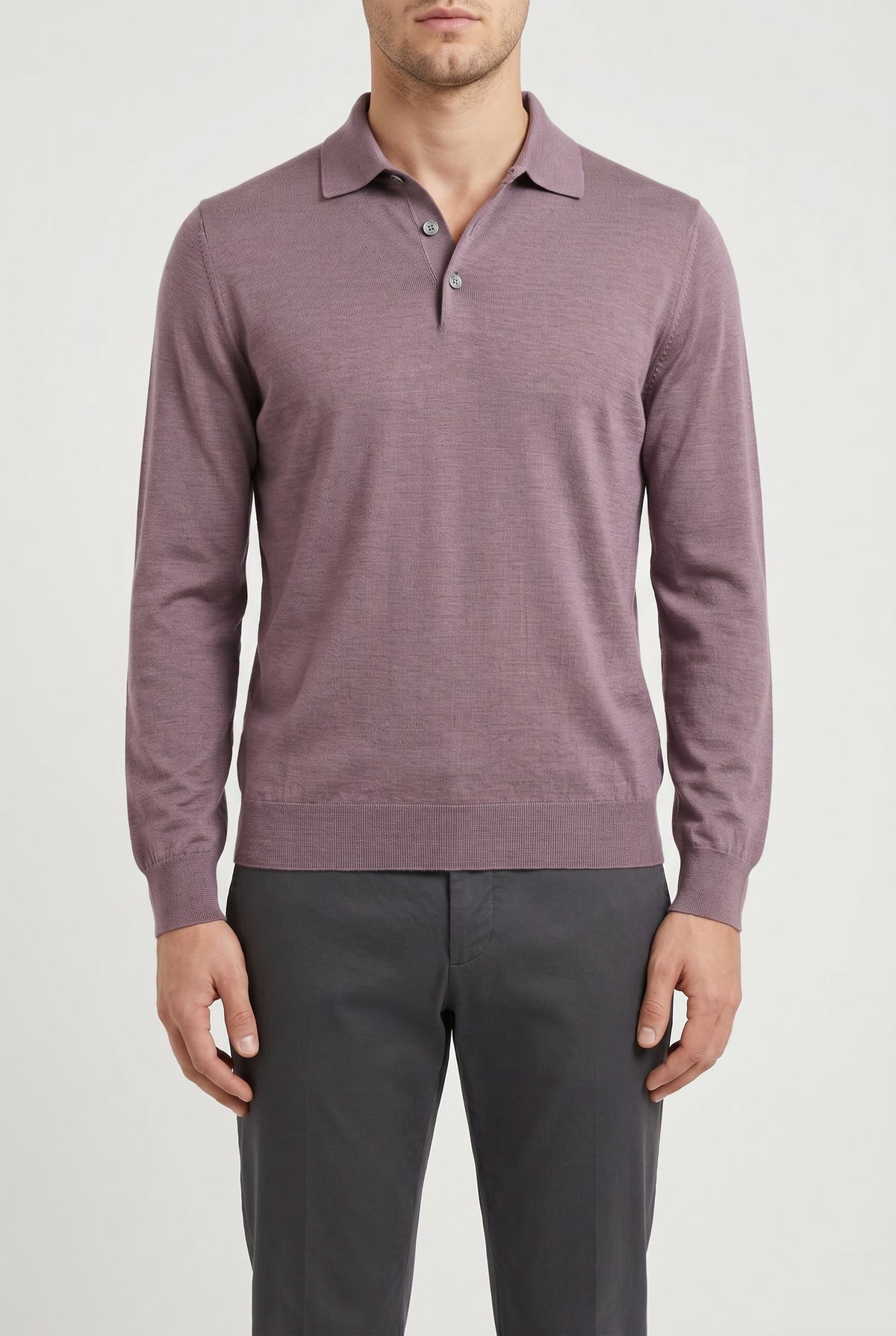 BRUNELLO CUCINELLI MEN'S MAUVE WOOL SILK KNIT SWEATER