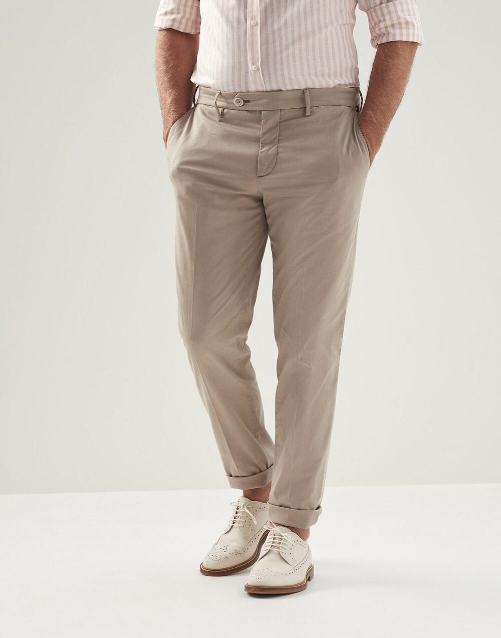 BRUNELLO CUCINELLI MEN'S CLAY TAILORED COTTON TROUSERS