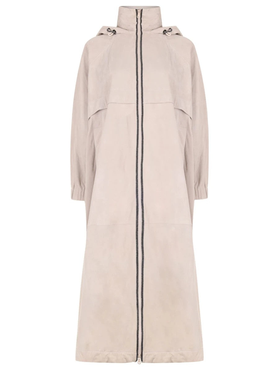 BRUNELLO CUCINELLI WOMEN'S LIGHT BEIGE LEATHER HOODED JACKET
