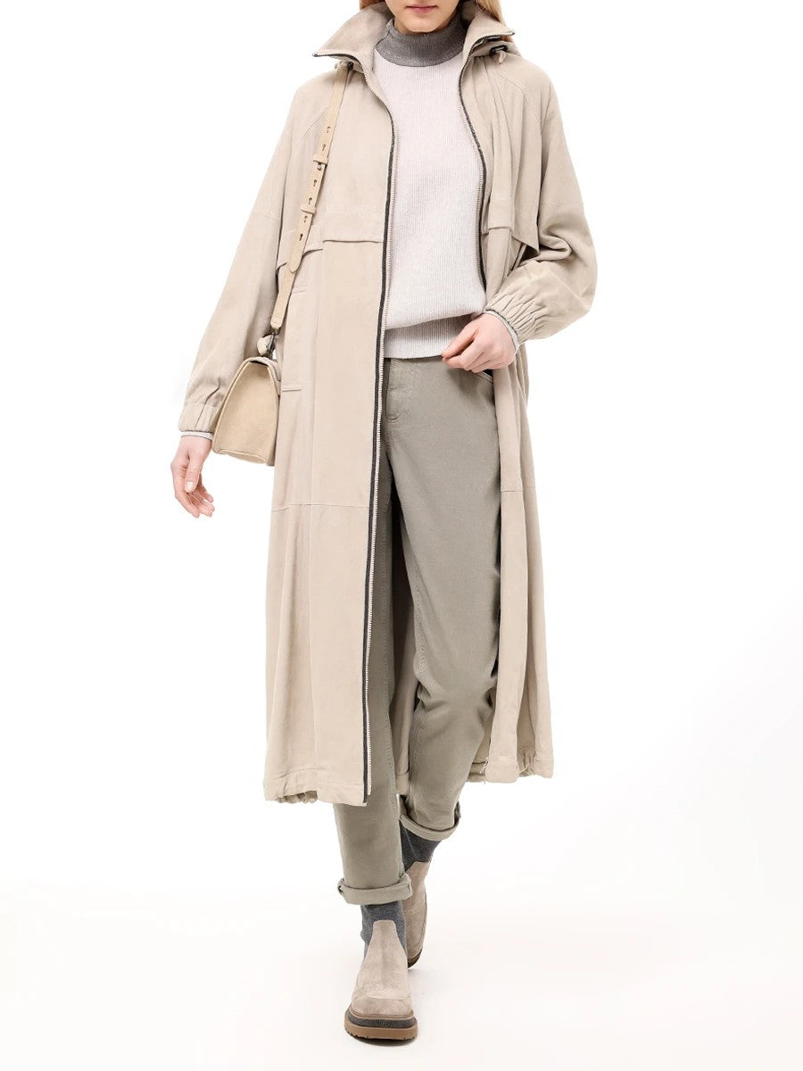 BRUNELLO CUCINELLI WOMEN'S LIGHT BEIGE LEATHER HOODED JACKET