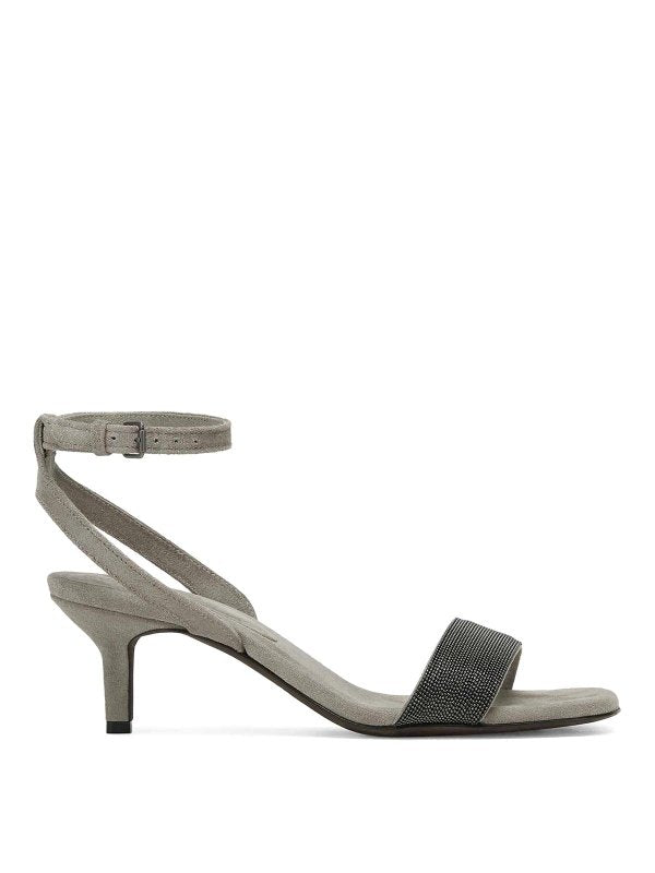 BRUNELLO CUCINELLI WOMEN'S LIGHT GREY SUEDE SANDALS