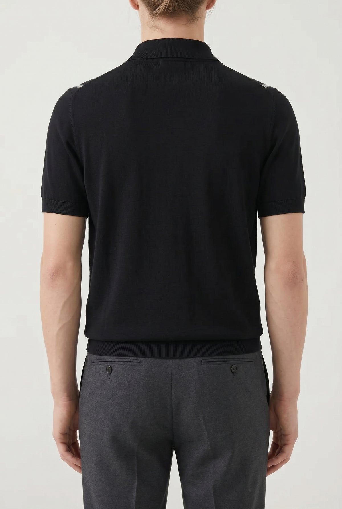 BRUNELLO CUCINELLI MEN'S BLACK STRIPED COTTON POLO SHIRT