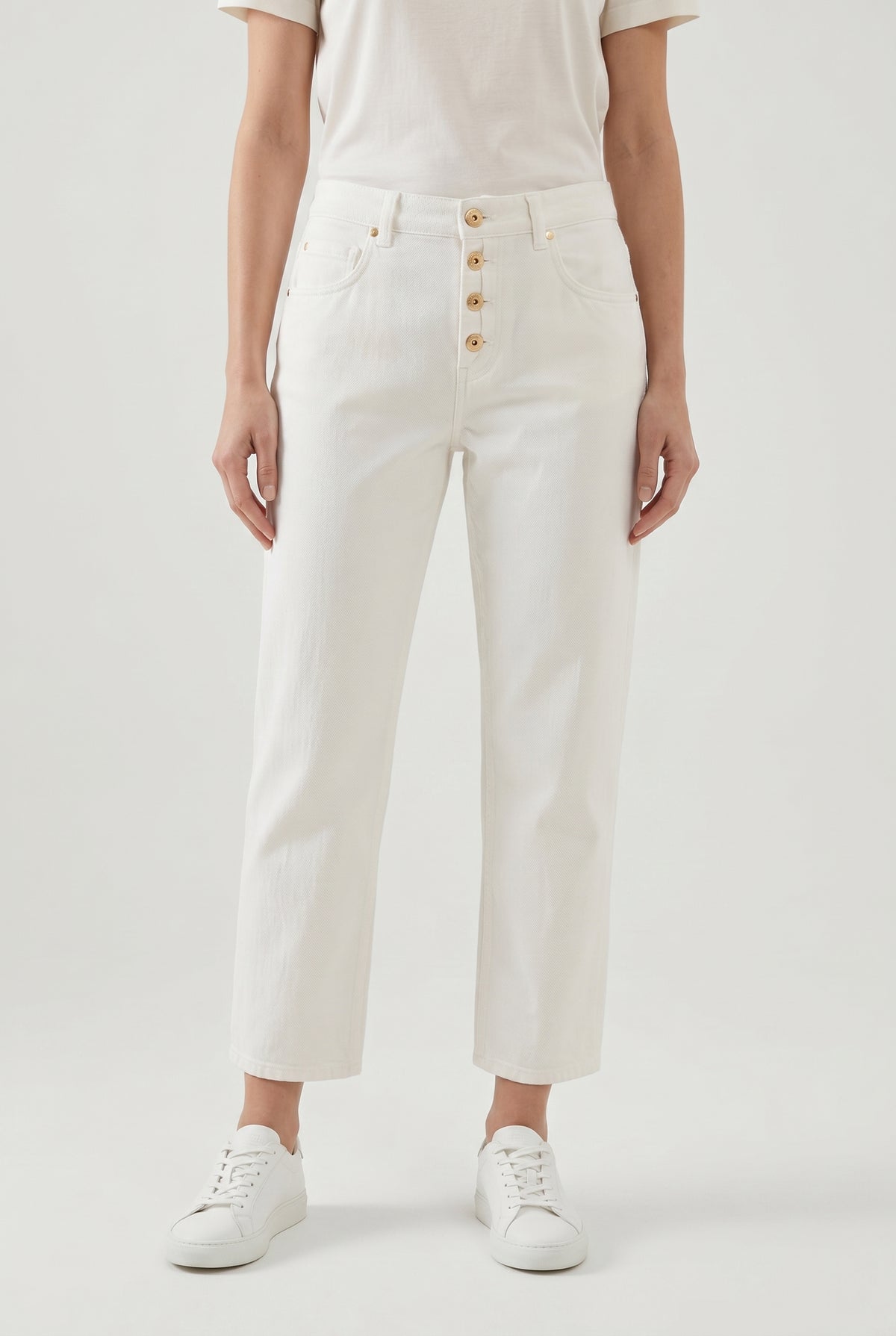 BRUNELLO CUCINELLI WOMEN'S OFF WHITE STRAIGHT COTTON TROUSERS
