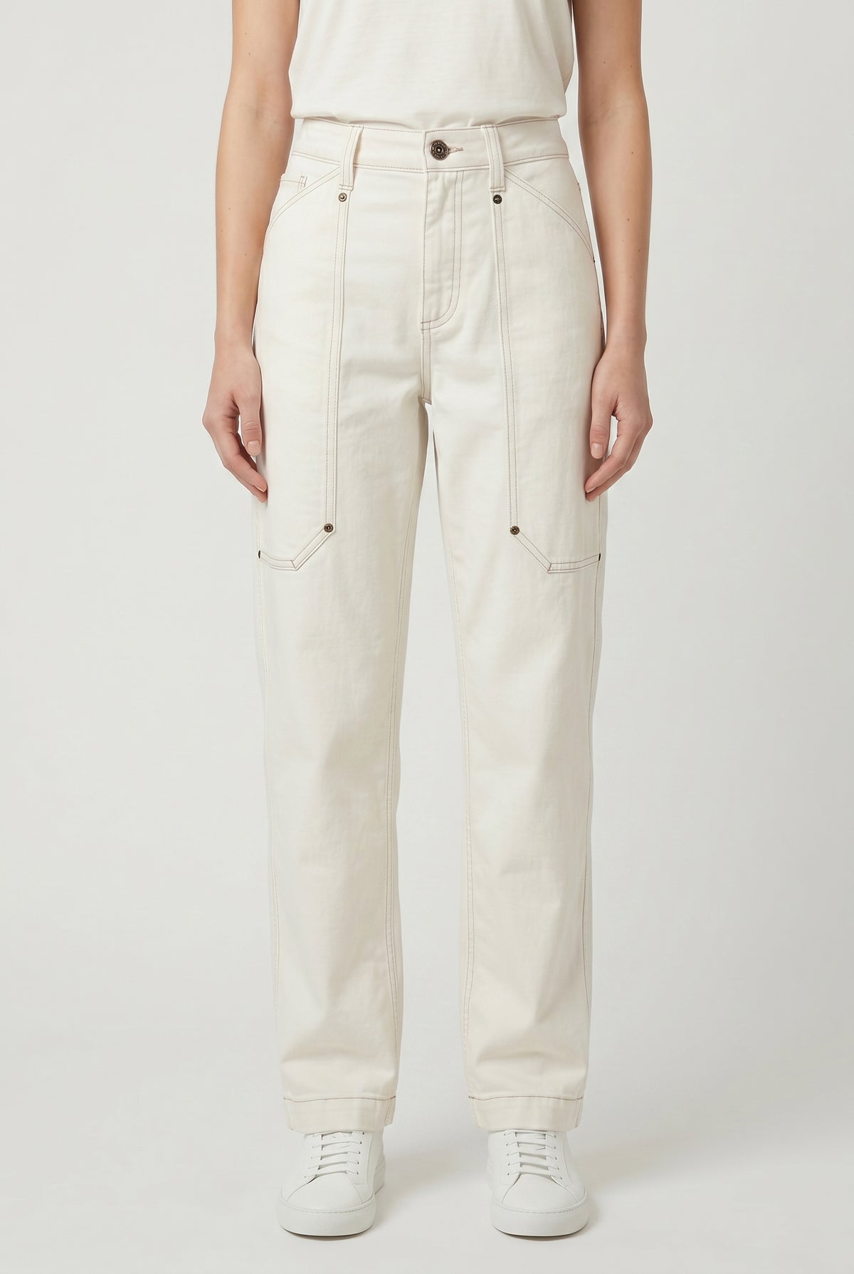 BRUNELLO CUCINELLI WOMEN'S OFF WHITE RELAXED COTTON TROUSERS