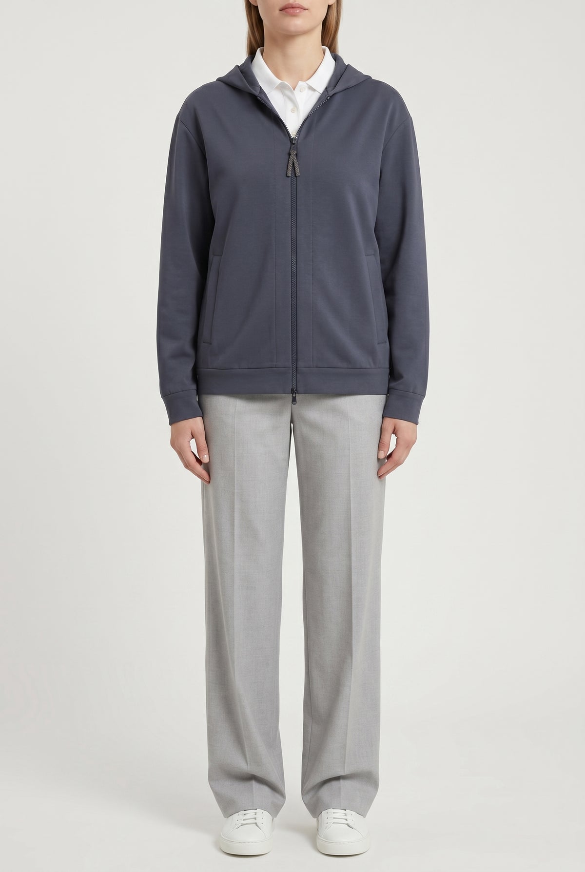 BRUNELLO CUCINELLI WOMEN'S DARK BLUE ZIP HOODIE