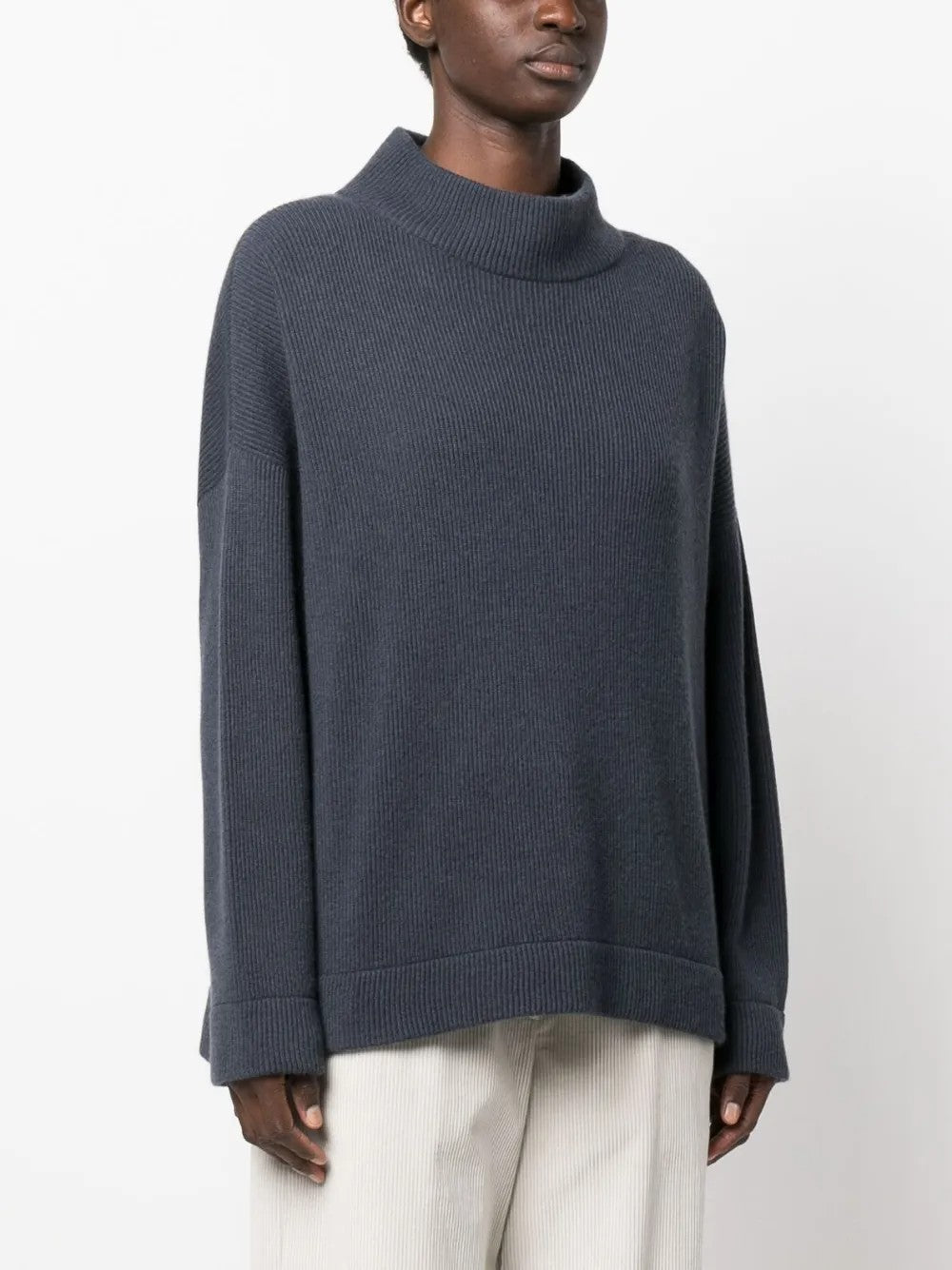 BRUNELLO CUCINELLI WOMEN'S DARK BLUE WOOL RELAXED SWEATER