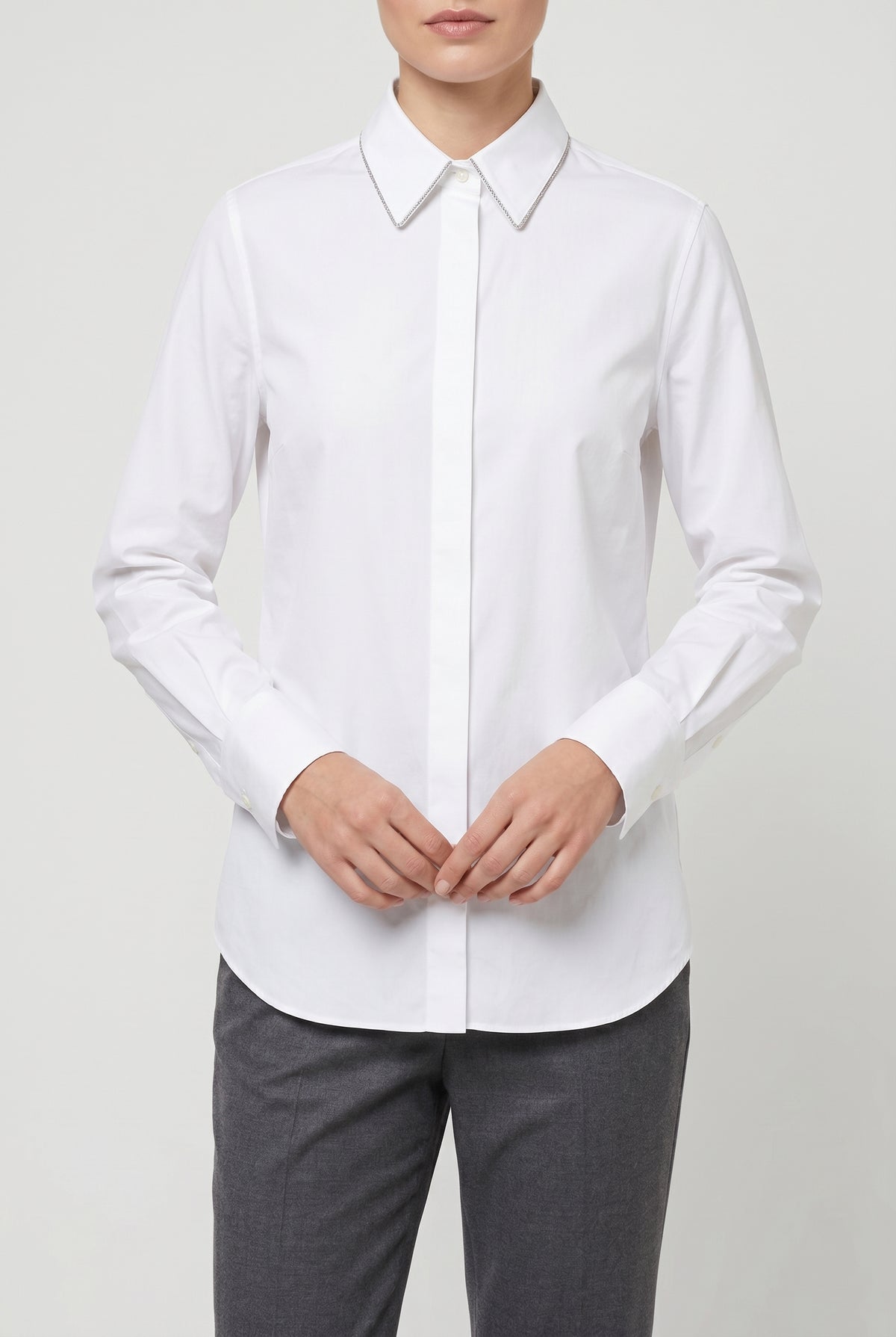BRUNELLO CUCINELLI WOMEN'S WHITE COTTON BLEND SHIRT