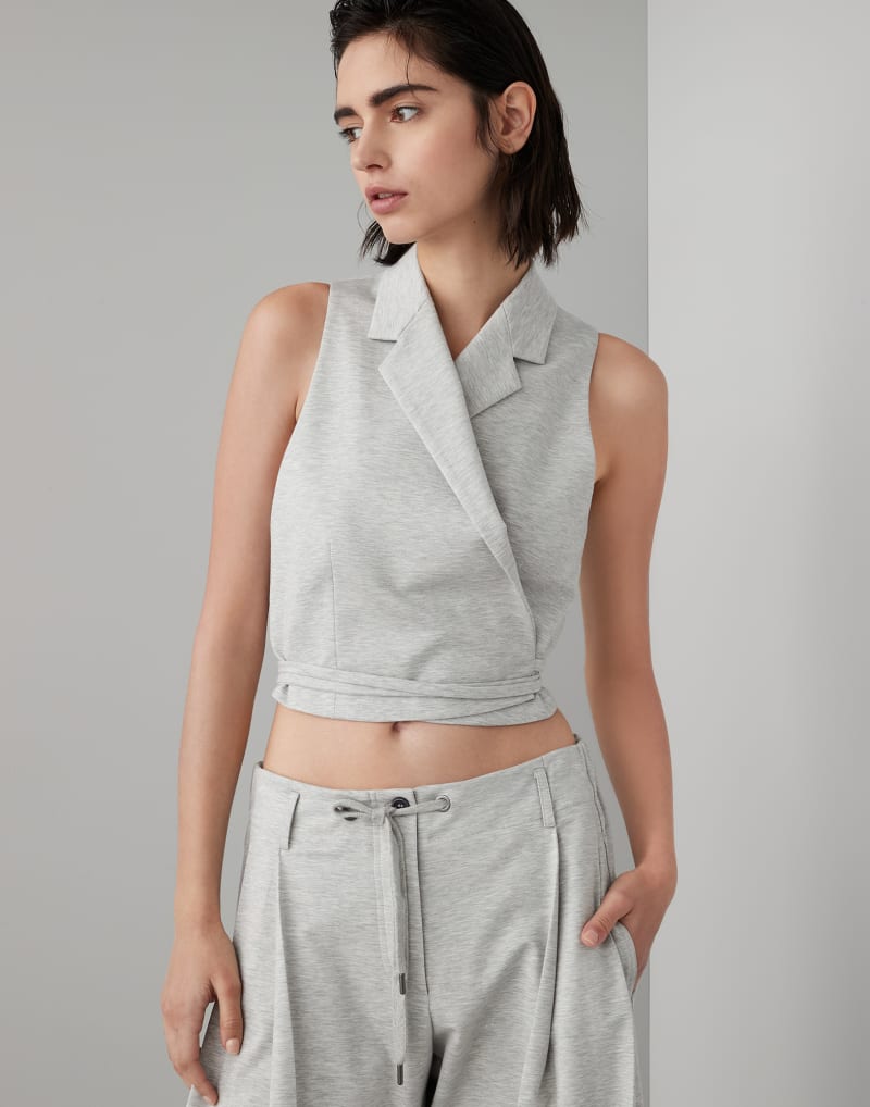 BRUNELLO CUCINELLI WOMEN'S LIGHT GREY SLEEVELESS SHIRT