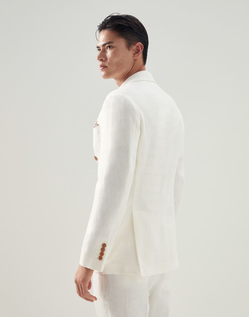 BRUNELLO CUCINELLI MEN'S OFF WHITE LINEN WOOL BLAZER