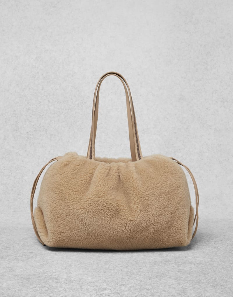 BRUNELLO CUCINELLI WOMEN'S BEIGE SHEARLING TOTE BAG