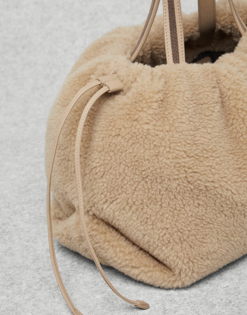 BRUNELLO CUCINELLI WOMEN'S BEIGE SHEARLING TOTE BAG
