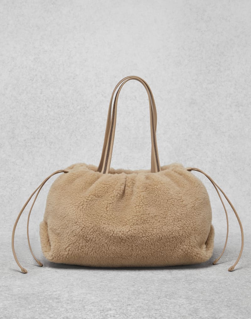 BRUNELLO CUCINELLI WOMEN'S BEIGE SHEARLING TOTE BAG